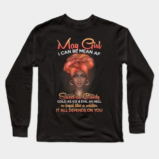 Queens Are Born In May Birthday T-Shirt for Black Women Long Sleeve T-Shirt